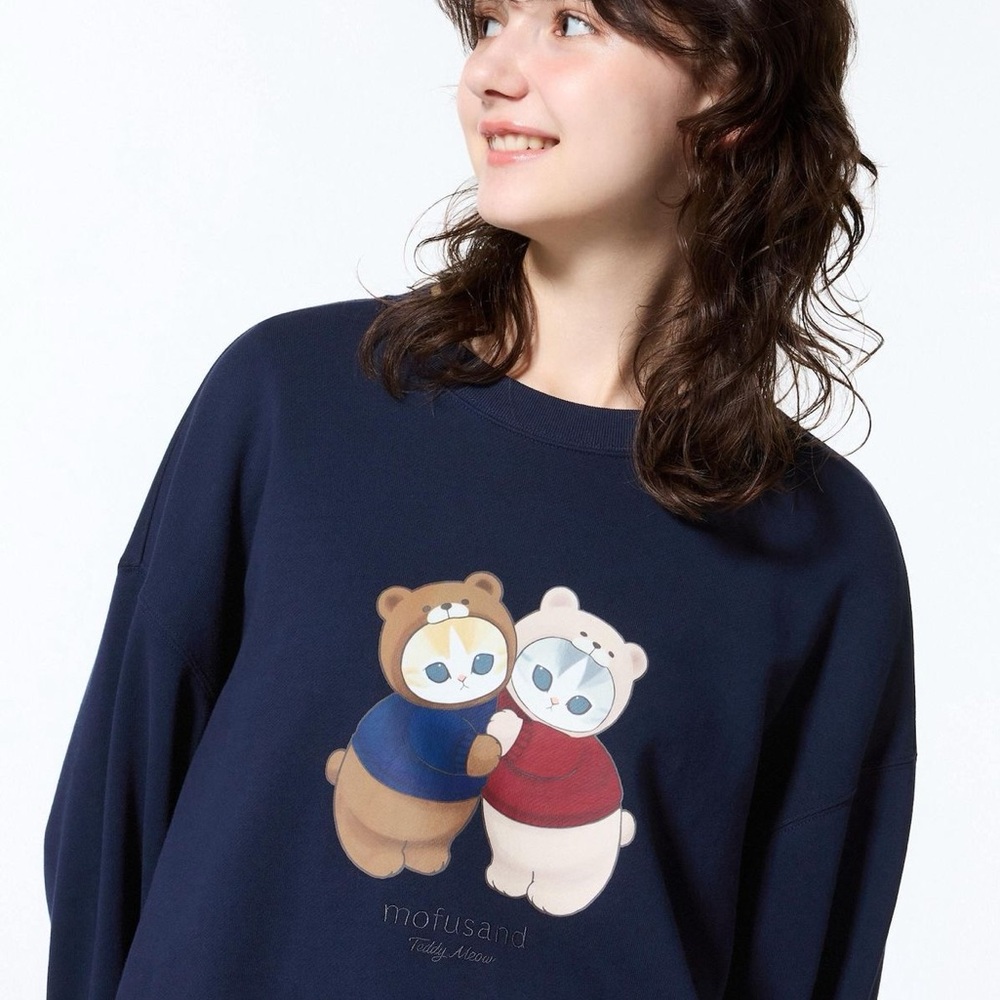 🆕 UNIQLO x MOFUSAND Cute Cat Bear Graphic Sweatshirt S